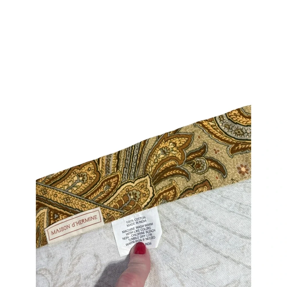 Pair Maison D'Hermine Cotton Paisley Drapes Curtains 84 Long Gold Tan 2 Panels